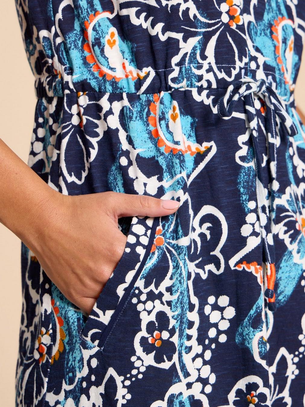 Heidi Dress in NAVY MULTI - MODEL DETAIL