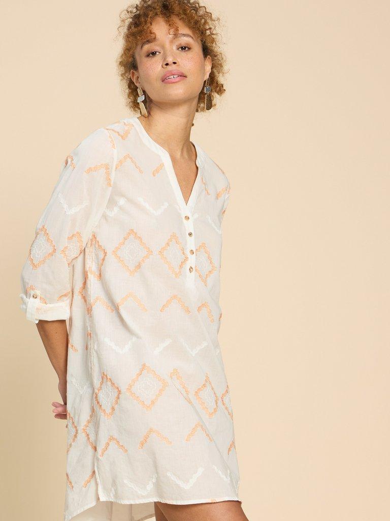 Eden Henley Cover Up in IVORY MLT - MODEL FRONT