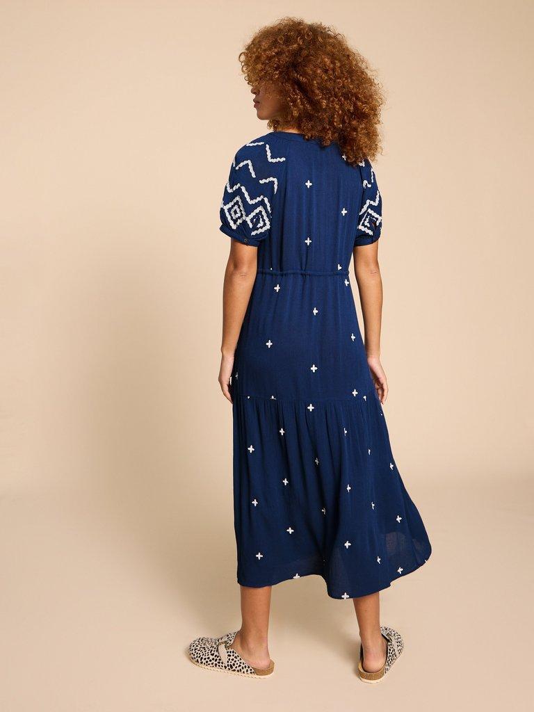 Mauve Embroidered Dress in DUS BLUE - MODEL BACK