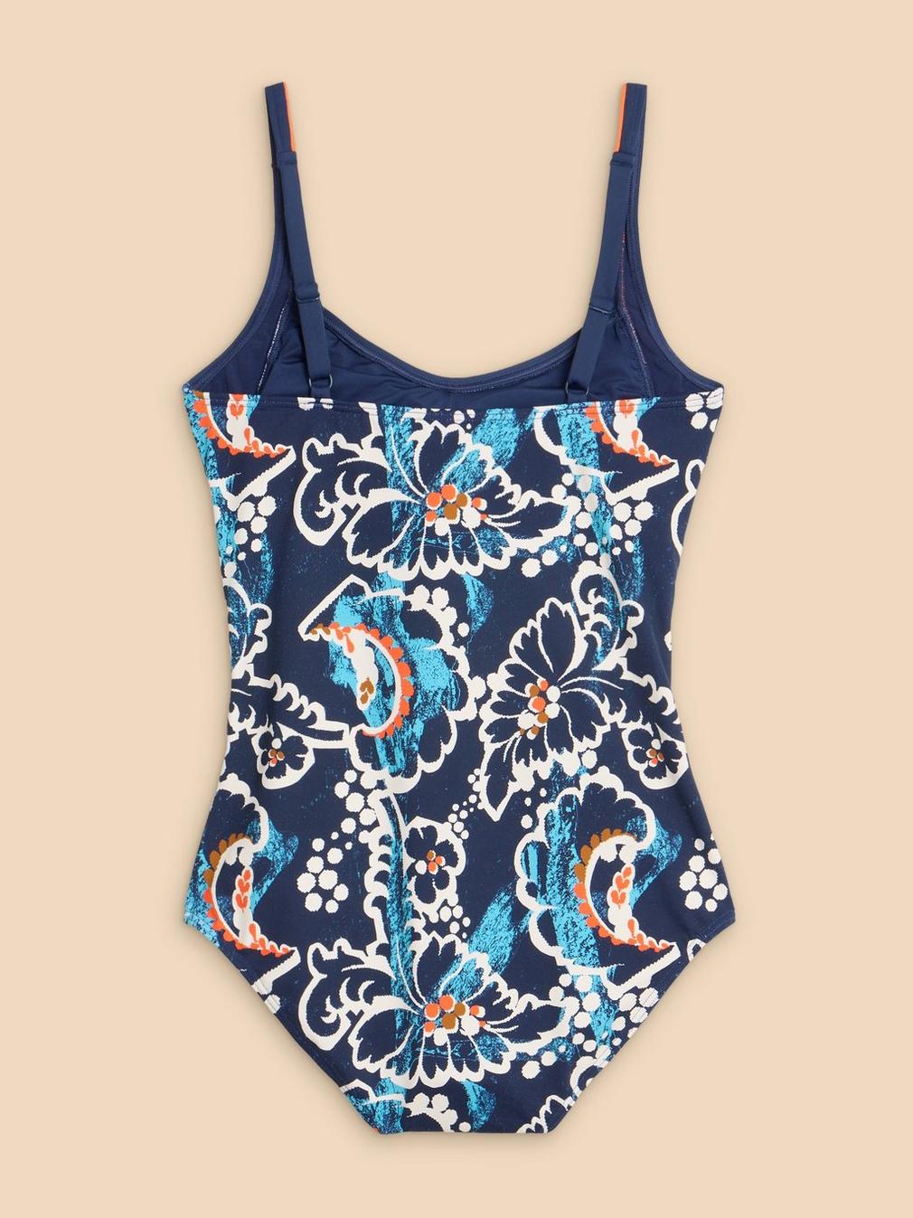 Splash Tummy Control Printed Swimsuit in NAVY MULTI - FLAT BACK
