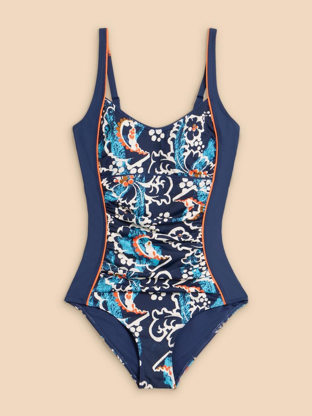 Splash Tummy Control Printed Swimsuit in NAVY MULTI - FLAT FRONT