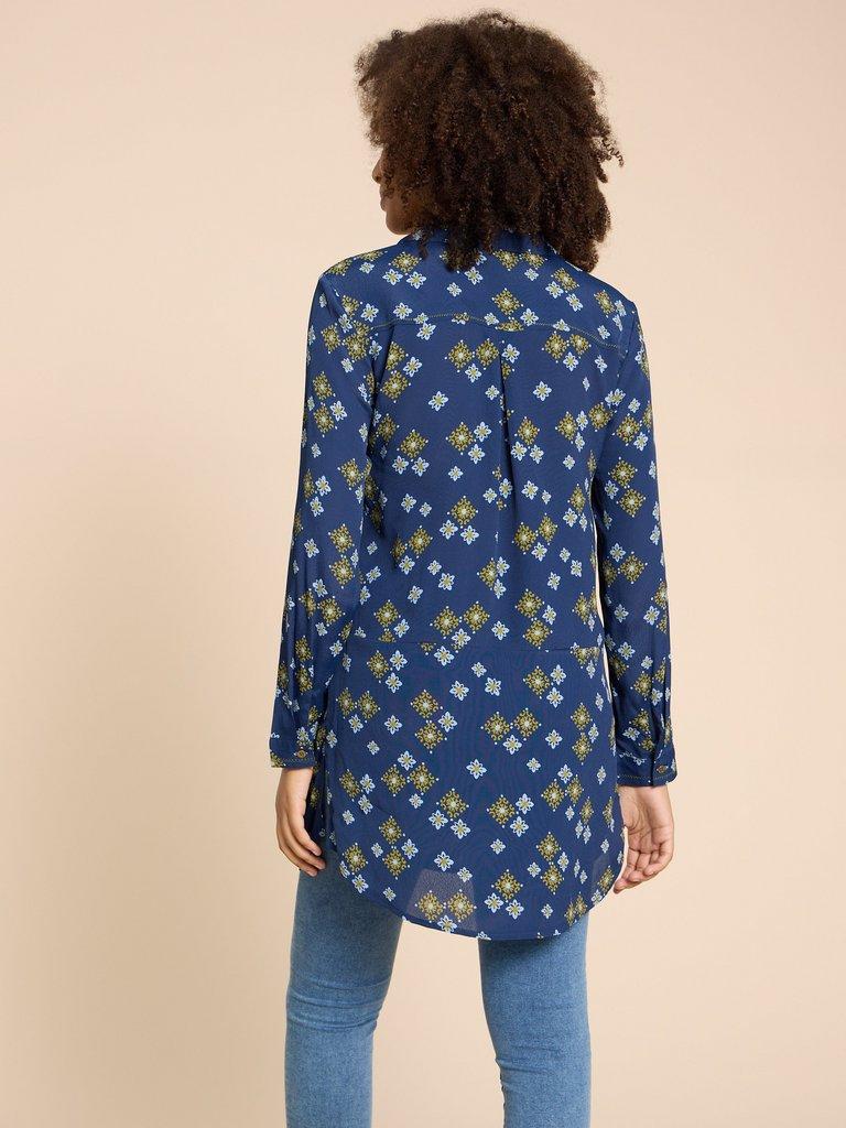 Danika Printed Tunic in NAVY MULTI - MODEL BACK