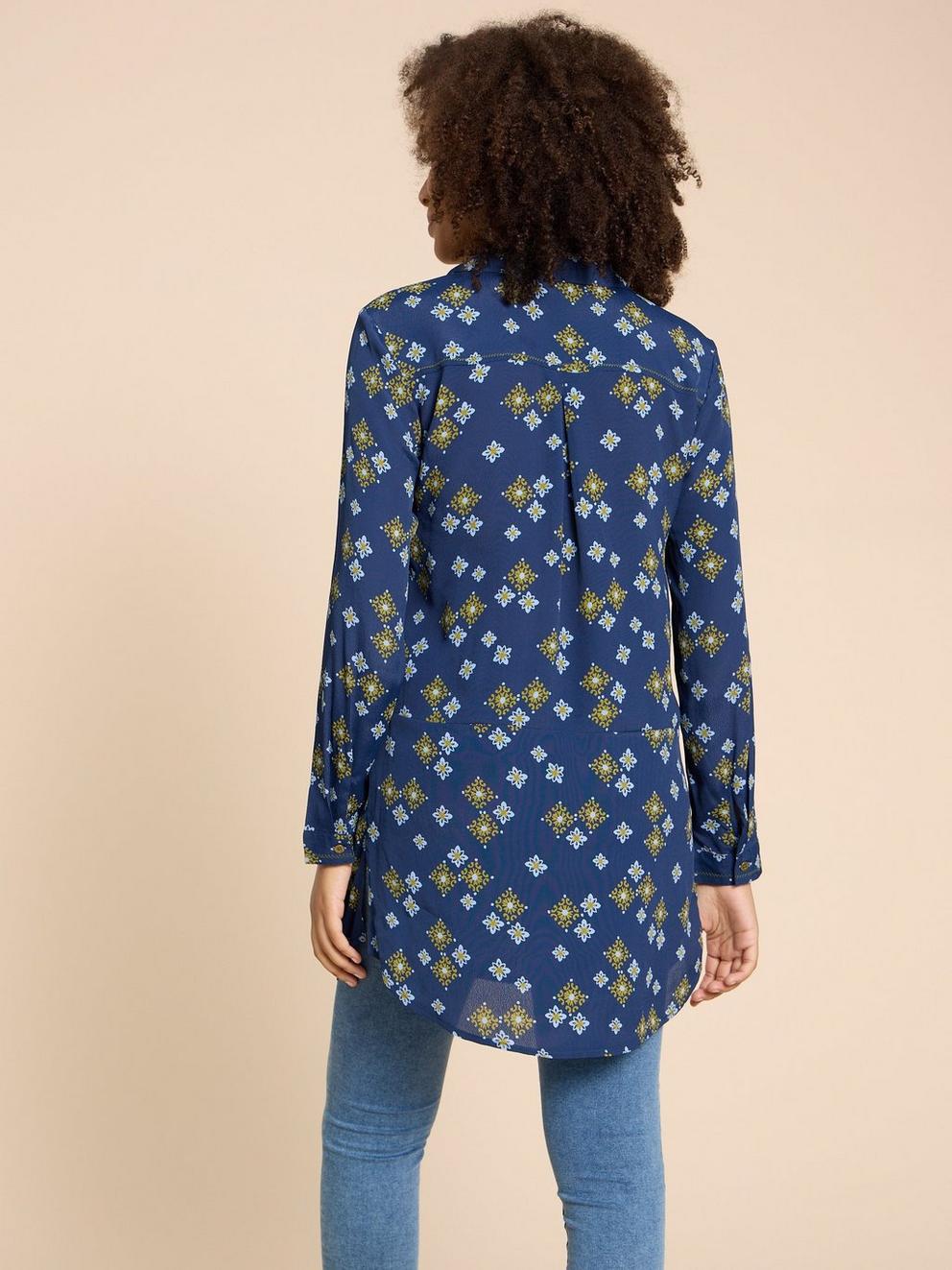 Danika Tunic in NAVY MULTI - MODEL BACK