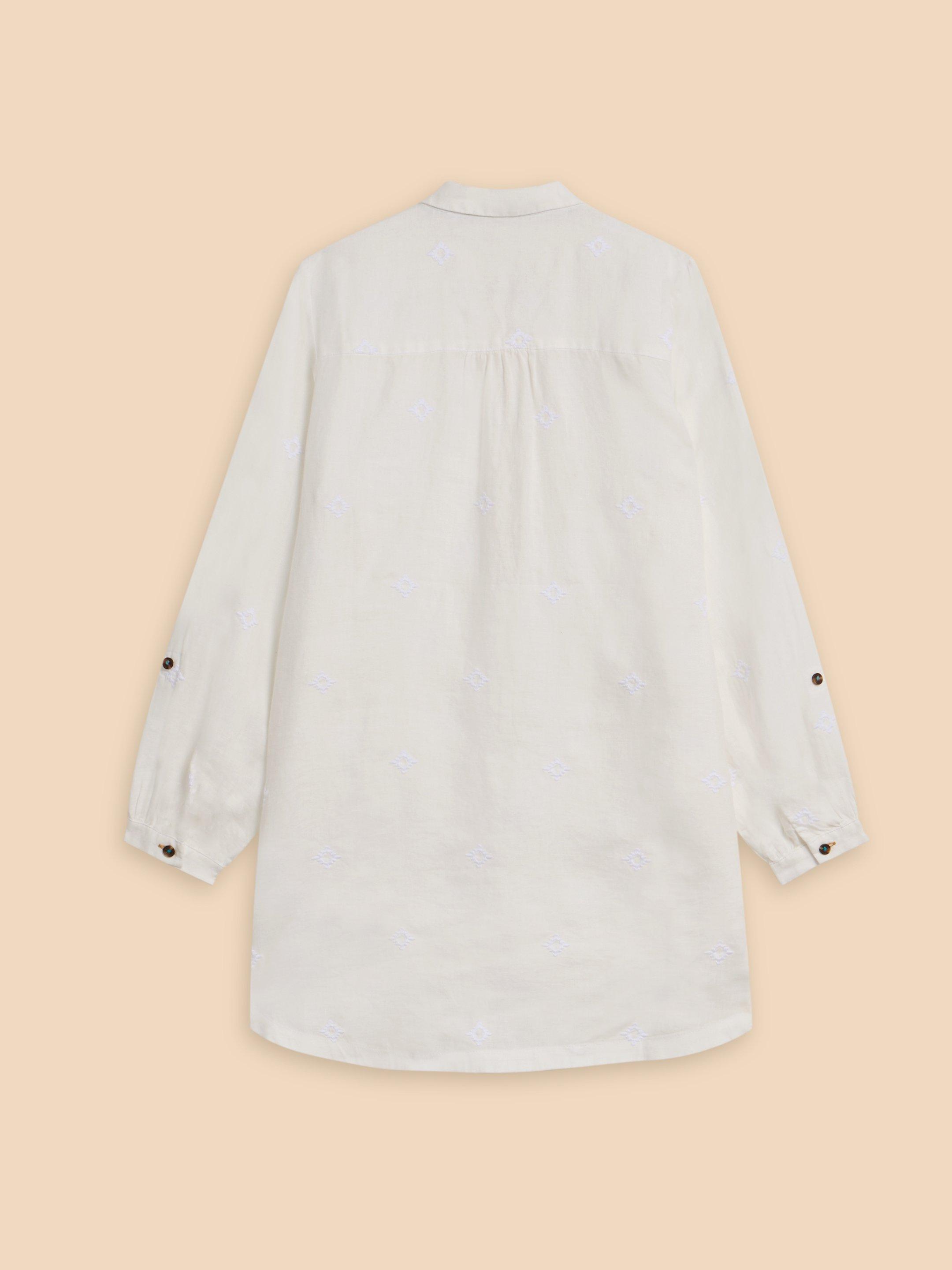 Evelyn Embroidered Linen Tunic in NAT WHITE - FLAT BACK