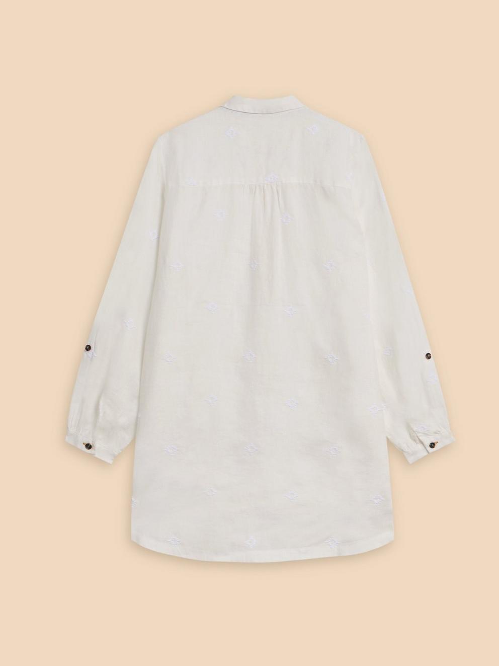 Evelyn Embroidered Linen Tunic in NAT WHITE - FLAT BACK