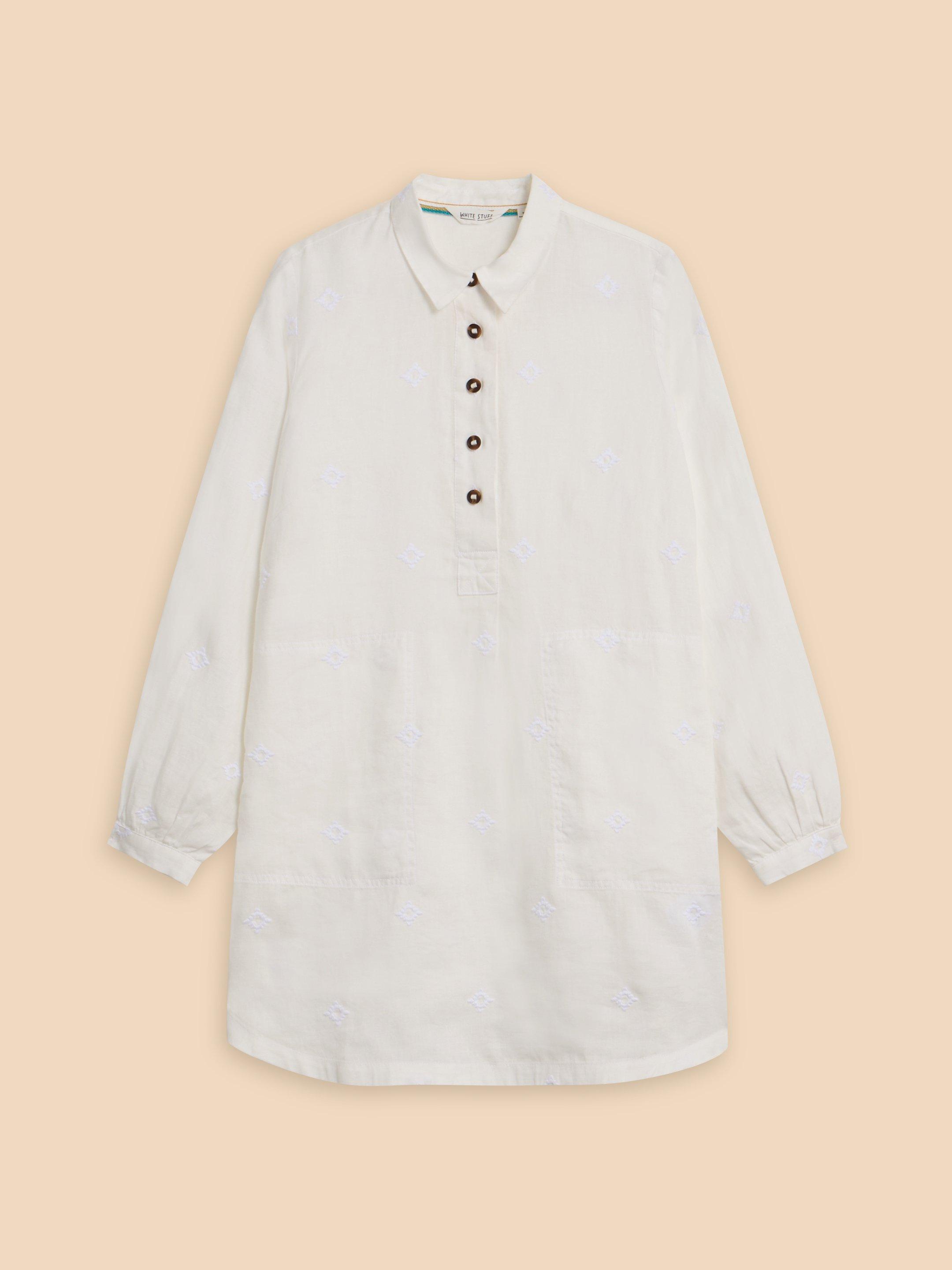 Evelyn Embroidered Linen Tunic in NAT WHITE - FLAT FRONT