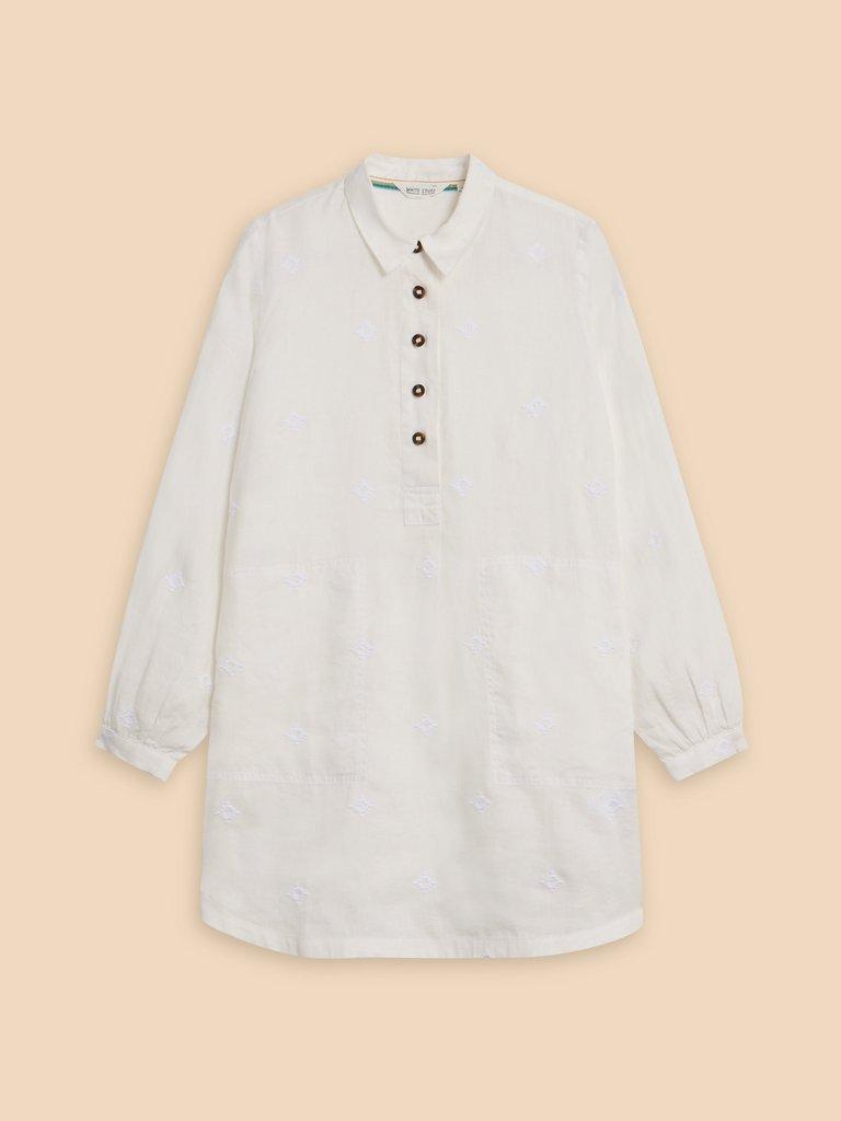 Evelyn Embroidered Linen Tunic in NAT WHITE - FLAT FRONT