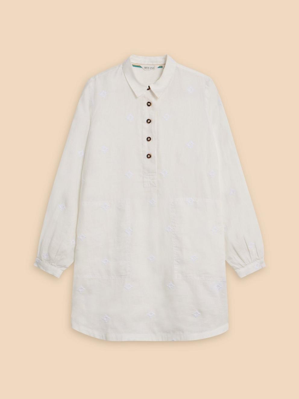 Evelyn Embroidered Linen Tunic in NAT WHITE - FLAT FRONT