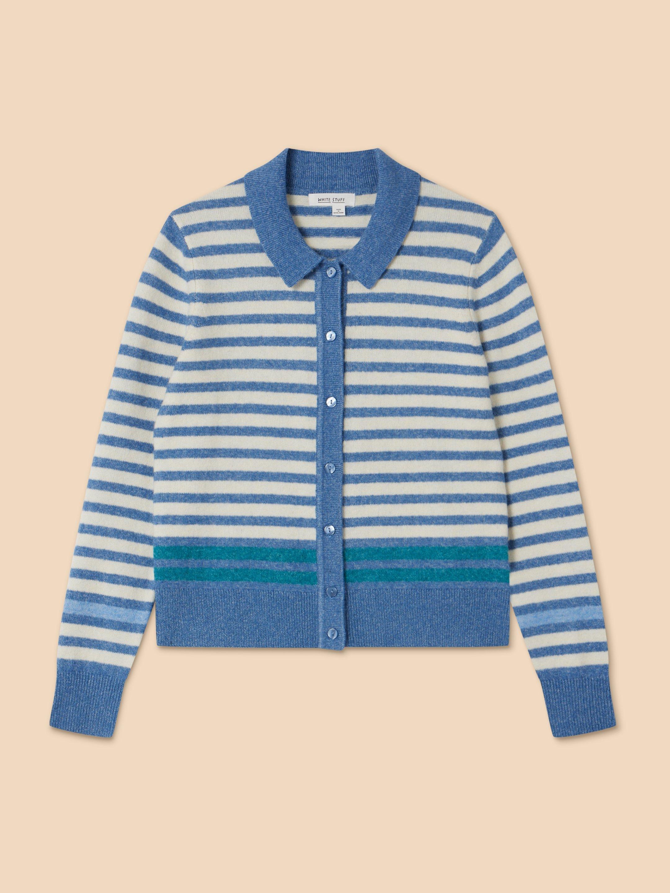 PEONY COLLARED CARDIGAN in BLUE MLT - FLAT FRONT