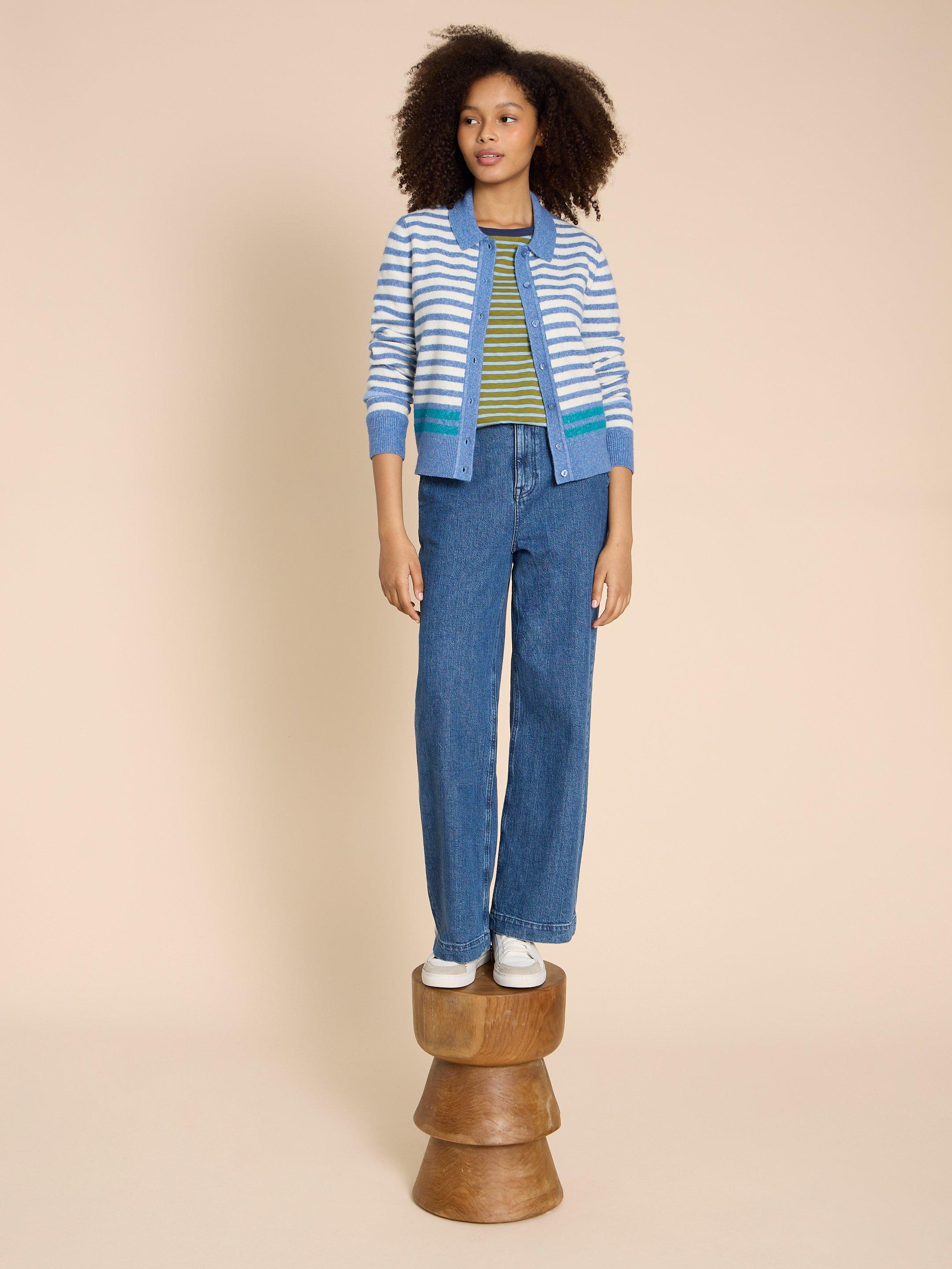 PEONY COLLARED CARDIGAN in BLUE MLT - LIFESTYLE
