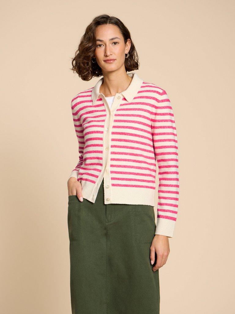 PEONY COLLARED CARDIGAN in PINK MLT - LIFESTYLE