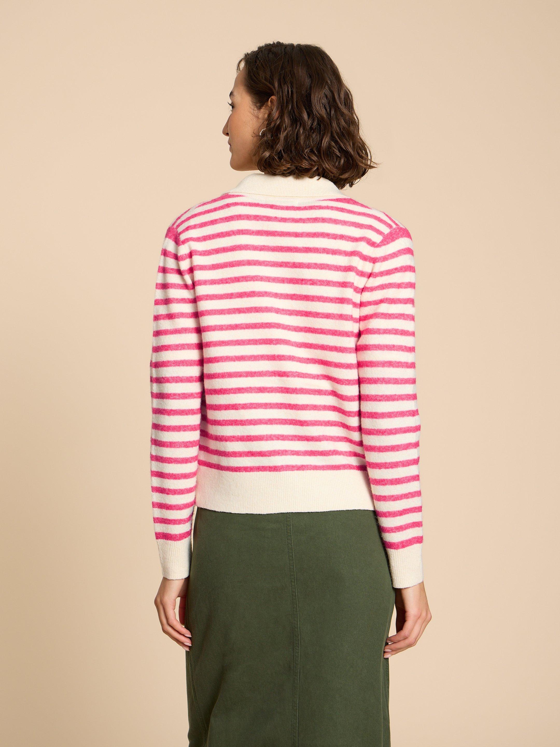 PEONY COLLARED CARDIGAN in PINK MLT - MODEL BACK