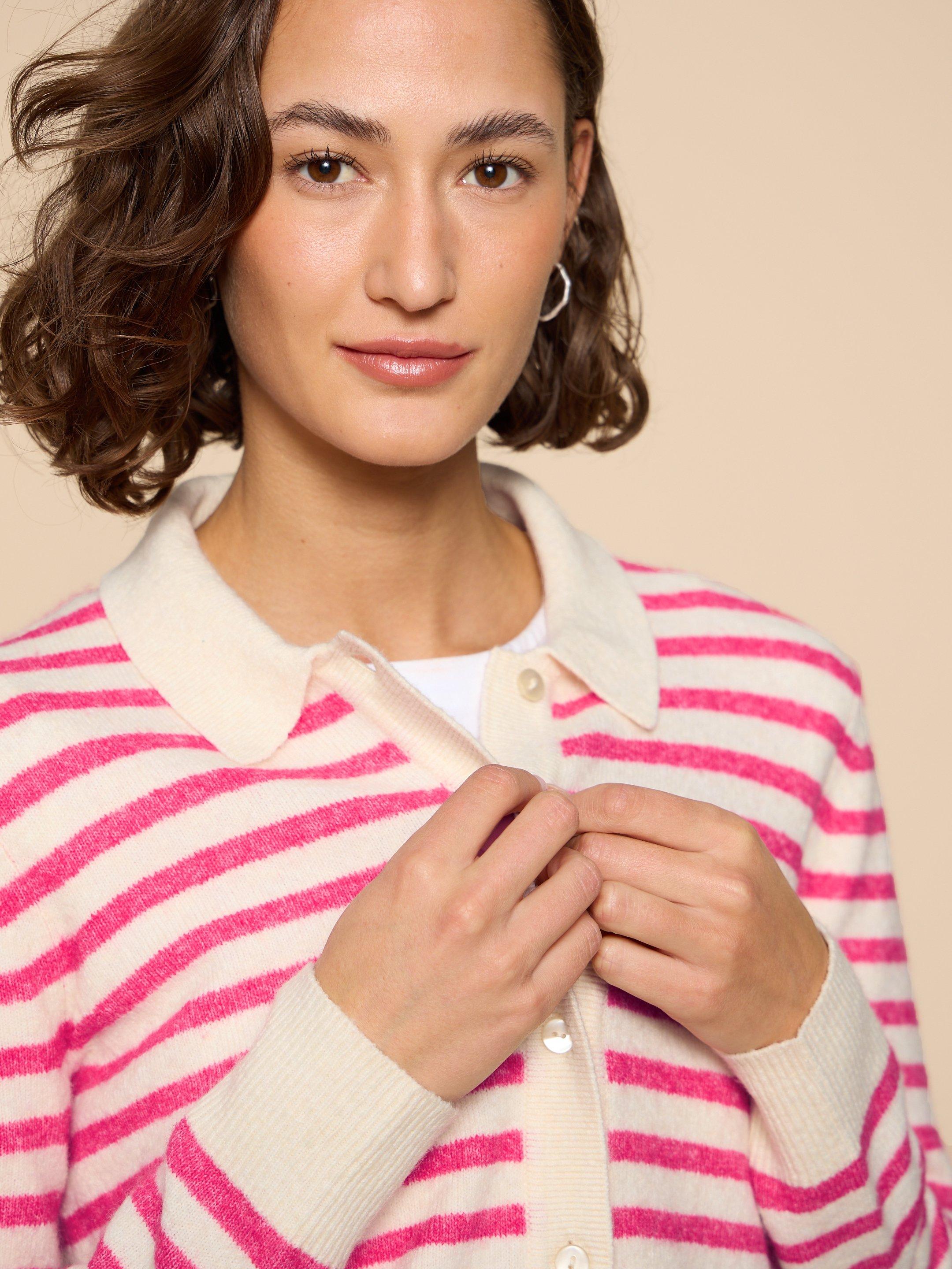 PEONY COLLARED CARDIGAN in PINK MLT - MODEL DETAIL