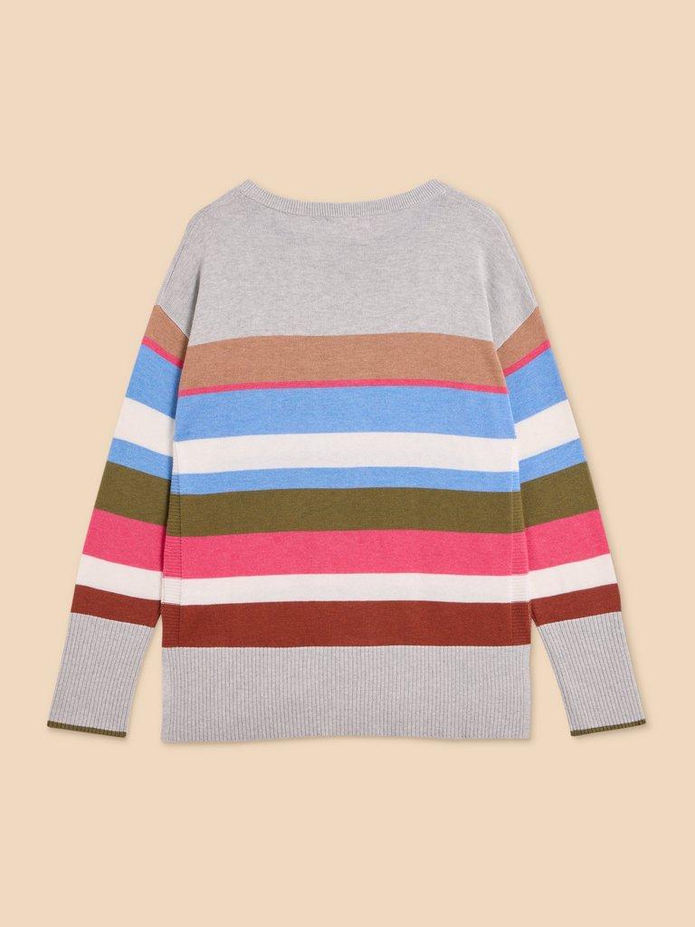 OLIVE STRIPE KNITTED JUMPER in GREY MLT - FLAT BACK