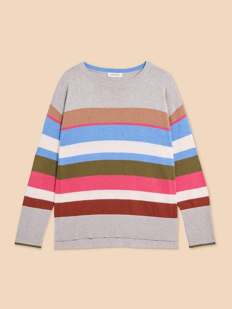 OLIVE STRIPE KNITTED JUMPER in GREY MLT - FLAT FRONT