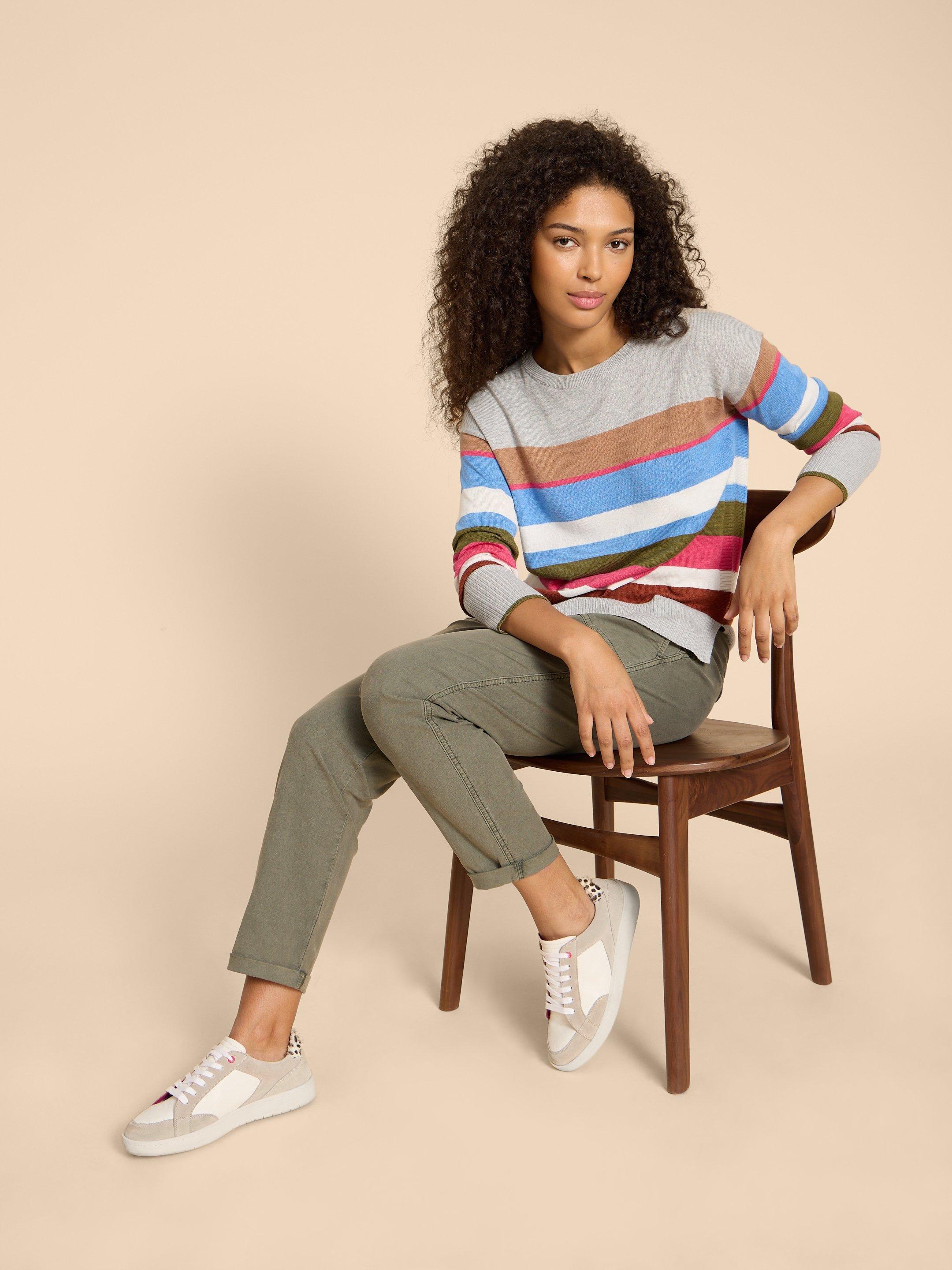 OLIVE STRIPE KNITTED JUMPER in GREY MLT - LIFESTYLE