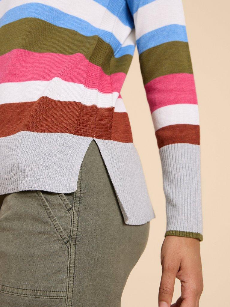 OLIVE STRIPE KNITTED JUMPER in GREY MLT - MODEL FRONT