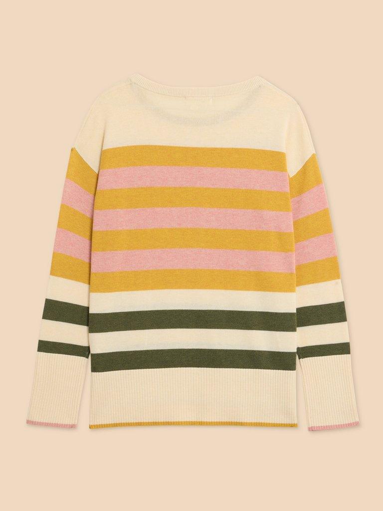 OLIVE STRIPE KNITTED JUMPER in NAT MLT - FLAT BACK