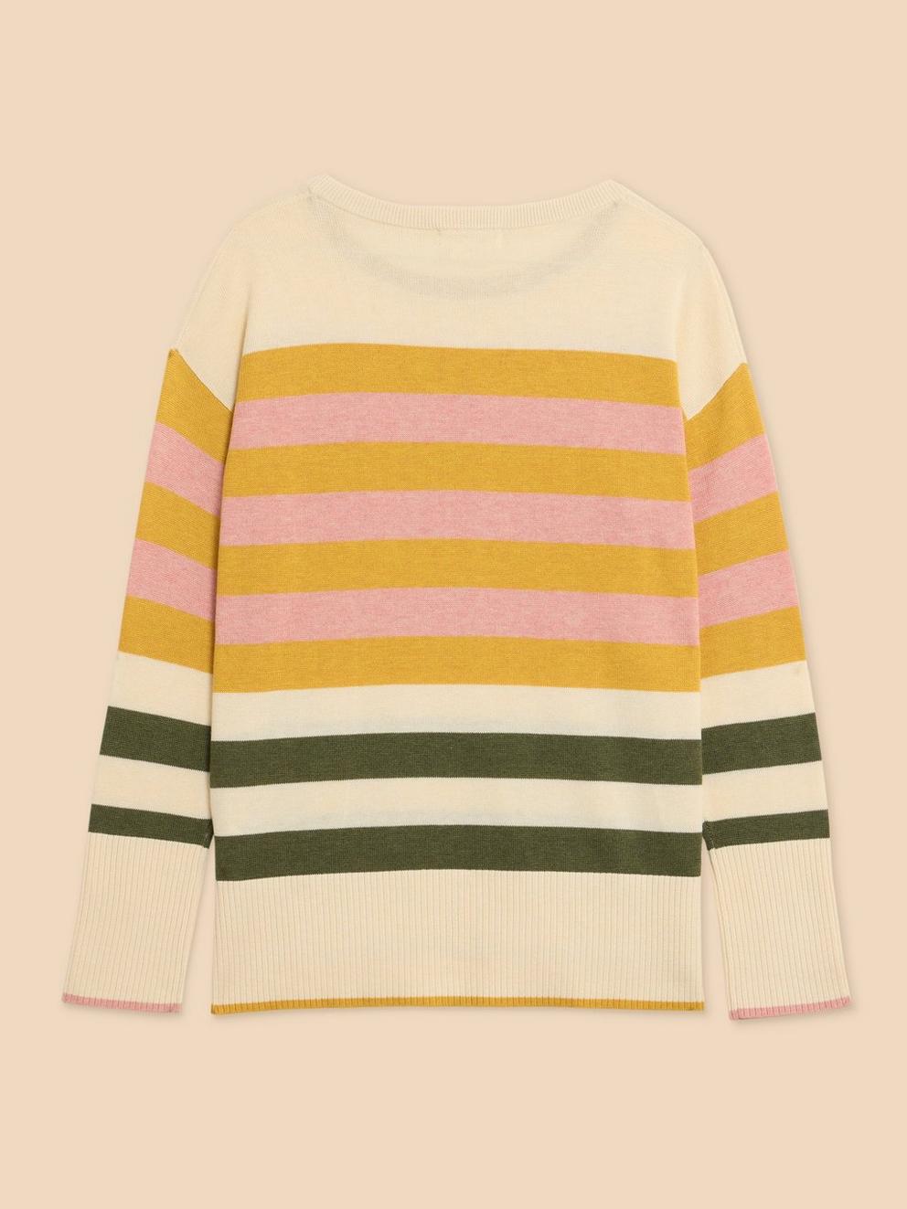 OLIVE STRIPE KNITTED JUMPER in NAT MLT - FLAT BACK