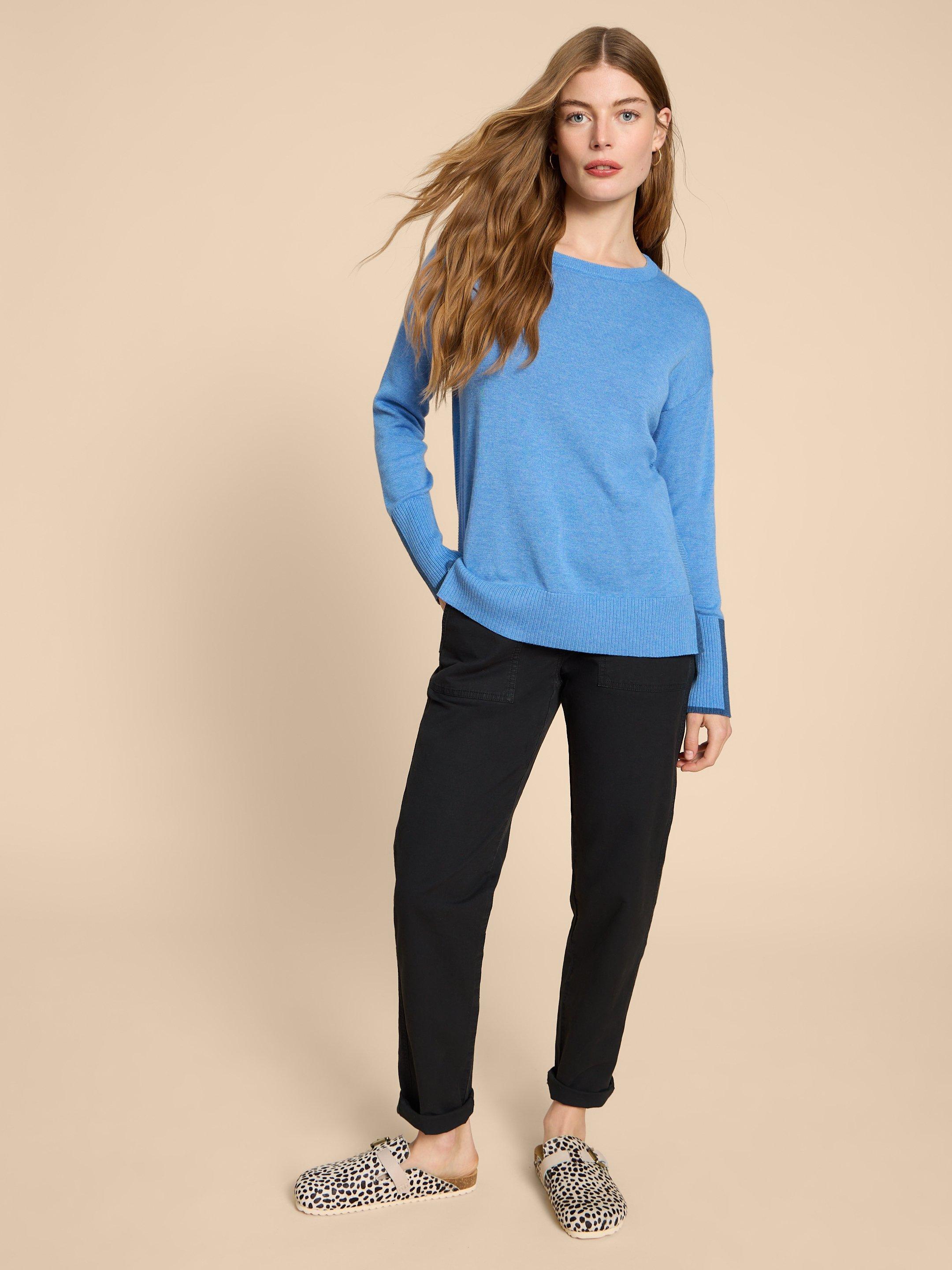 OLIVE CREW JUMPER in CHAMB BLUE - MODEL FRONT