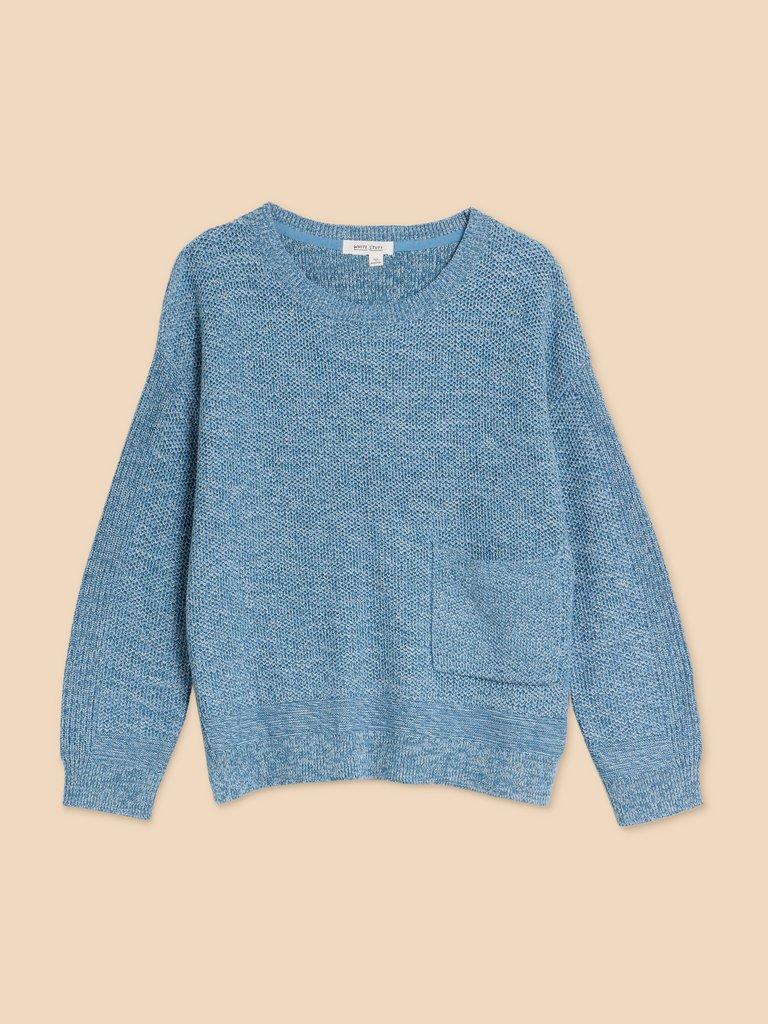 NORTHBANK CREW NECK JUMPER in MID BLUE - FLAT FRONT