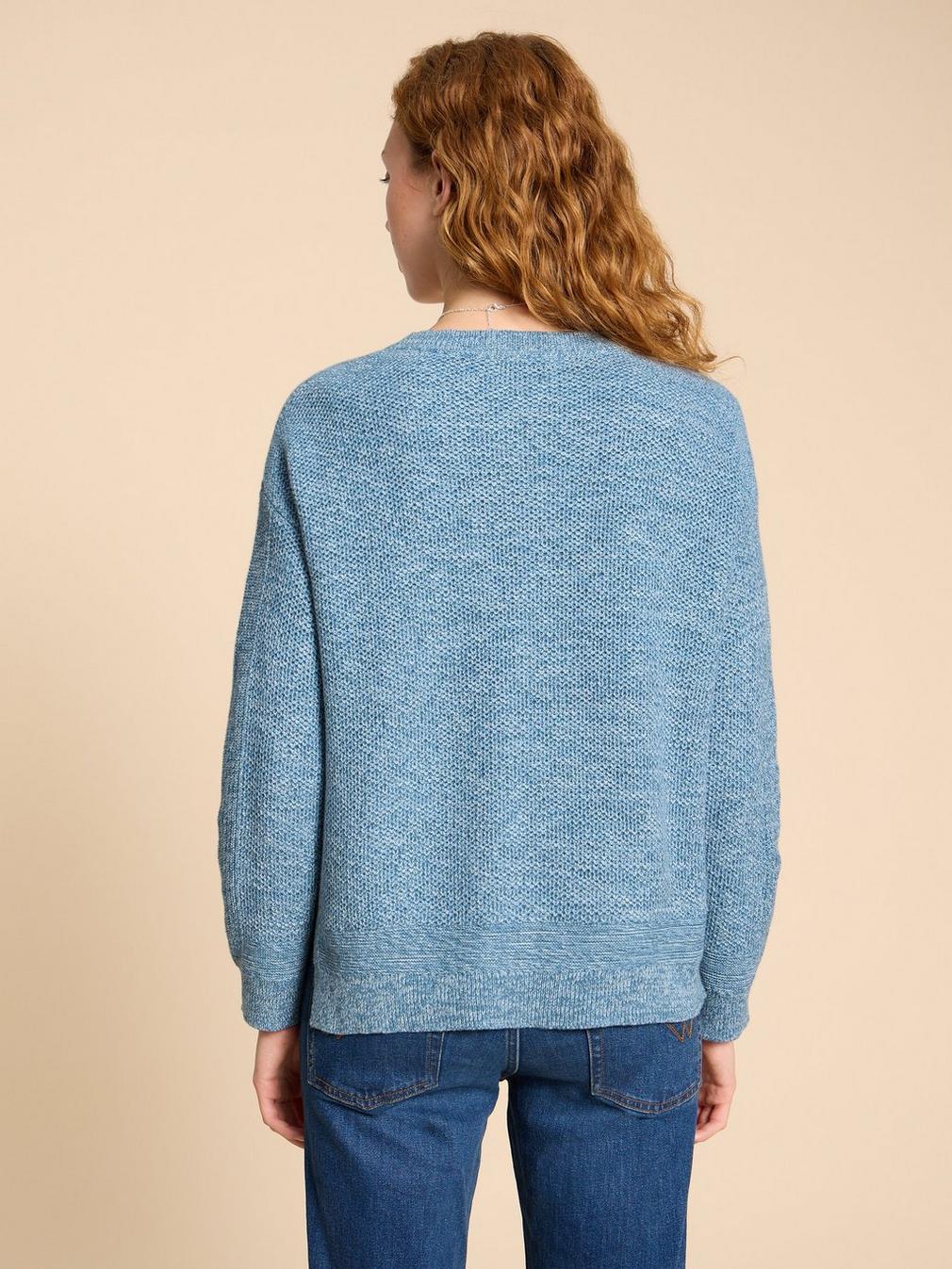 NORTHBANK CREW NECK JUMPER in MID BLUE - MODEL BACK