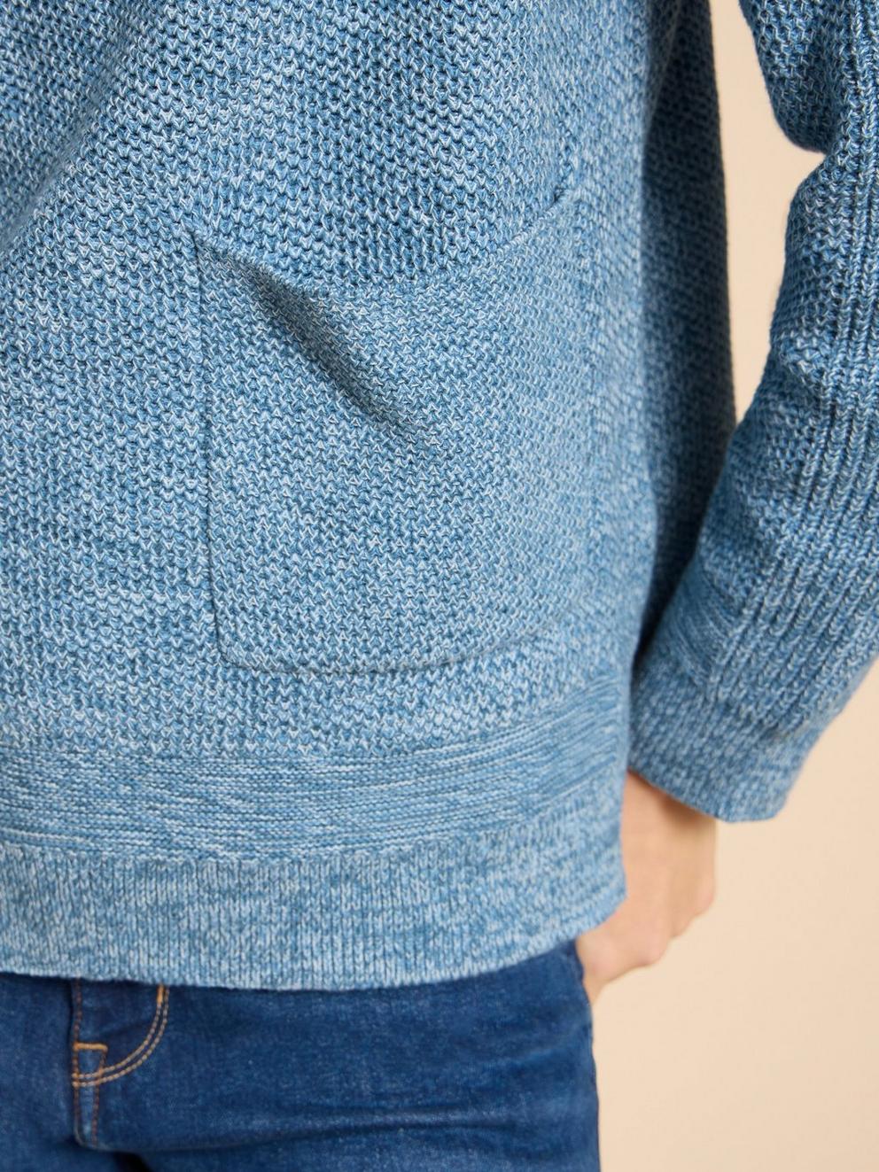 NORTHBANK CREW NECK JUMPER in MID BLUE - MODEL DETAIL