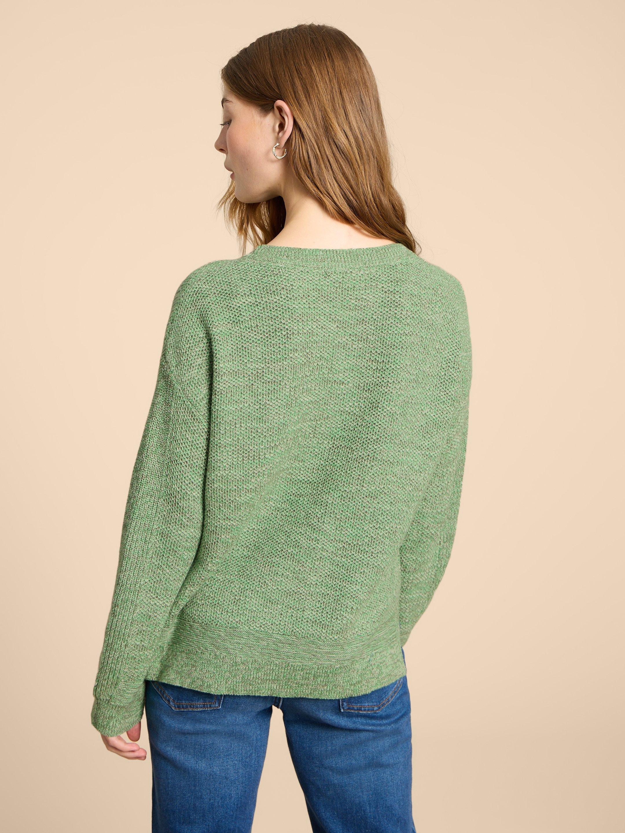 NORTHBANK CREW NECK JUMPER in MID GREEN - MODEL BACK