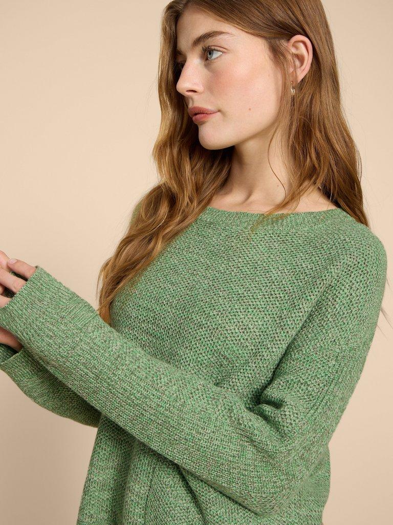 NORTHBANK CREW NECK JUMPER in MID GREEN - MODEL DETAIL