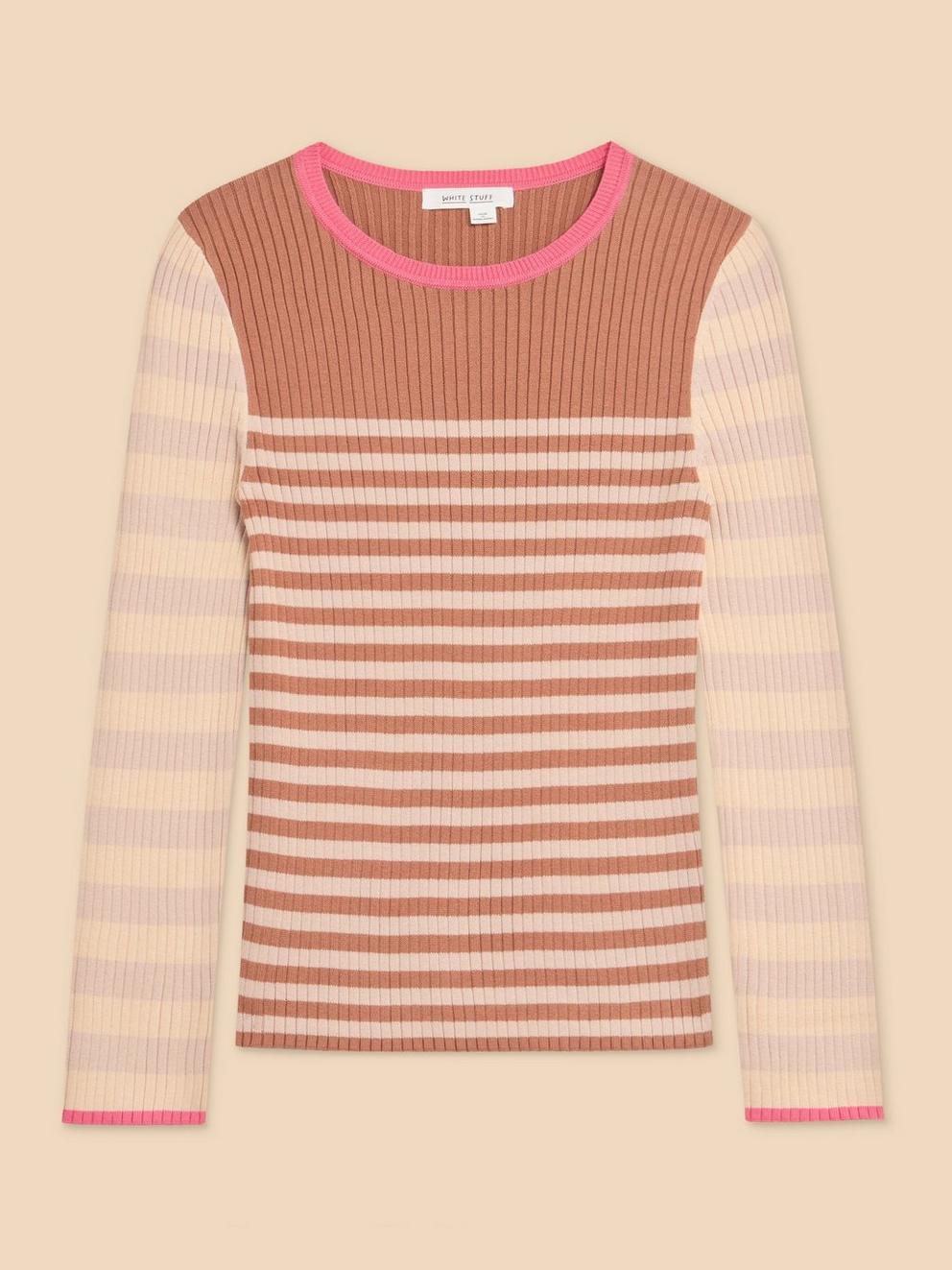 SKINNY RIB CREW NECK JUMPER in NAT MLT - FLAT FRONT