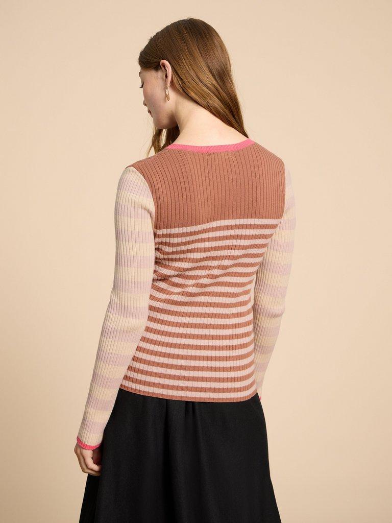 SKINNY RIB CREW NECK JUMPER in NAT MLT - MODEL BACK