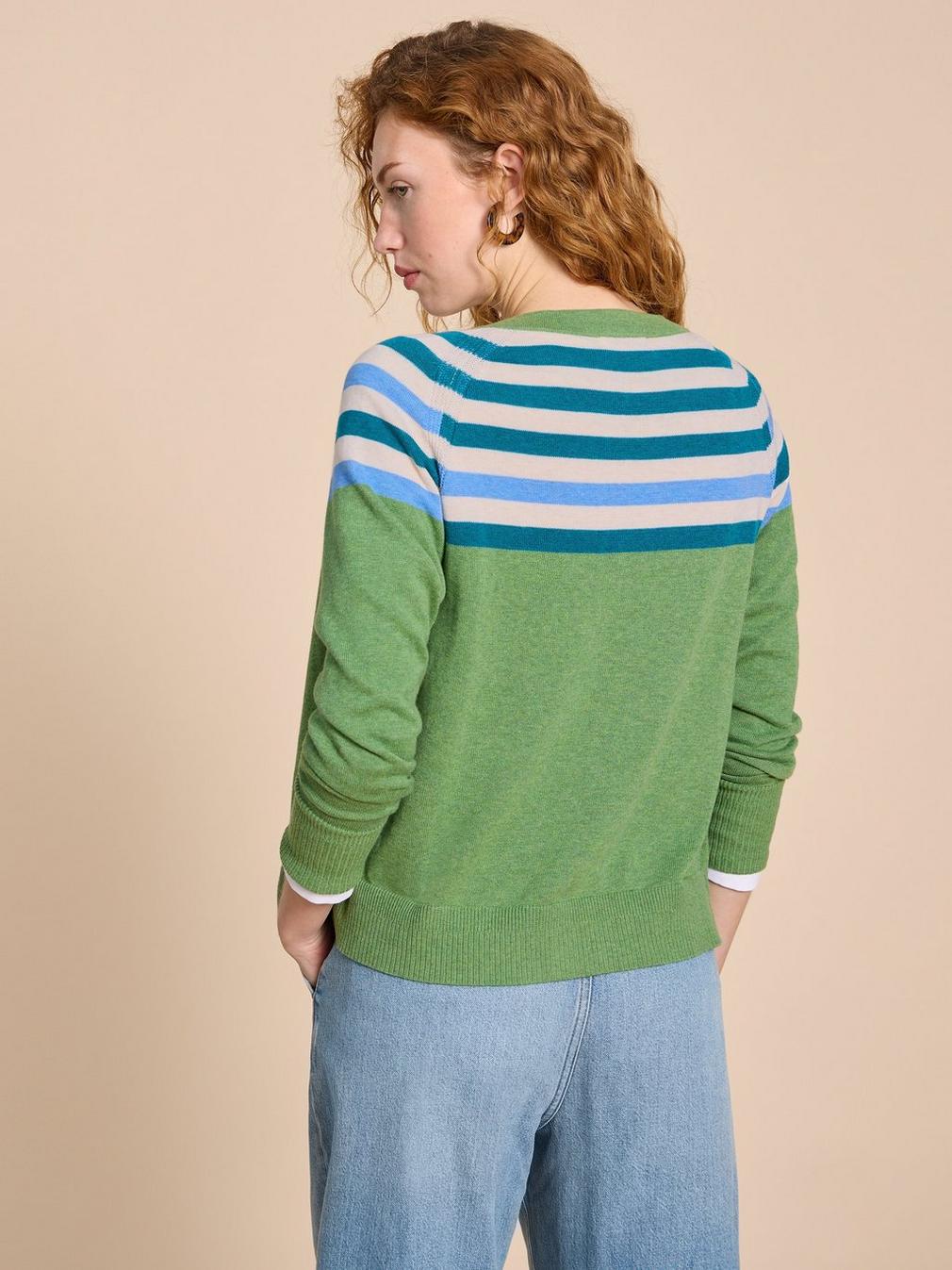 LULU KNIT CARDI in GREEN MLT - MODEL BACK