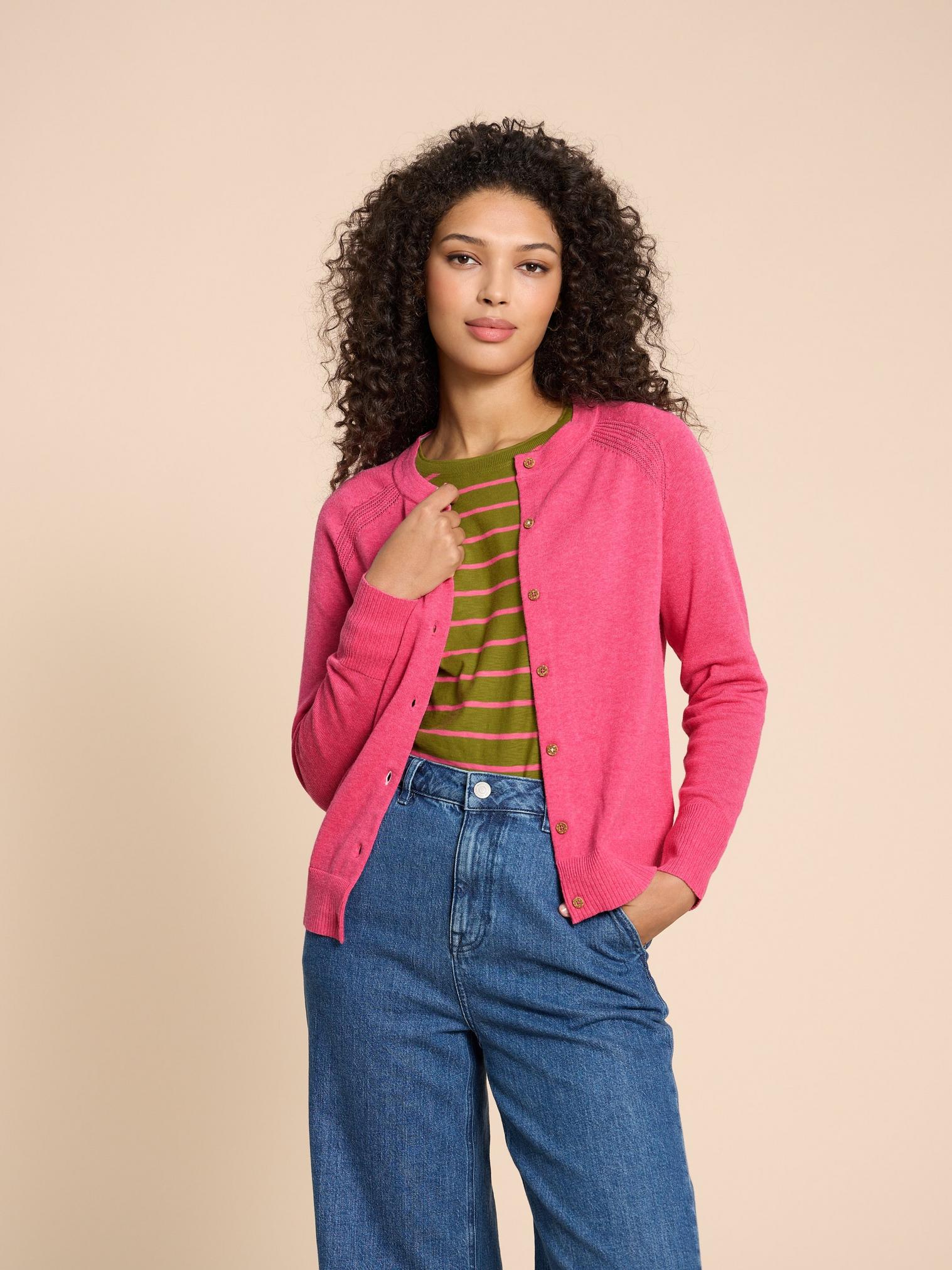LULU KNIT CARDI in MID PINK - LIFESTYLE