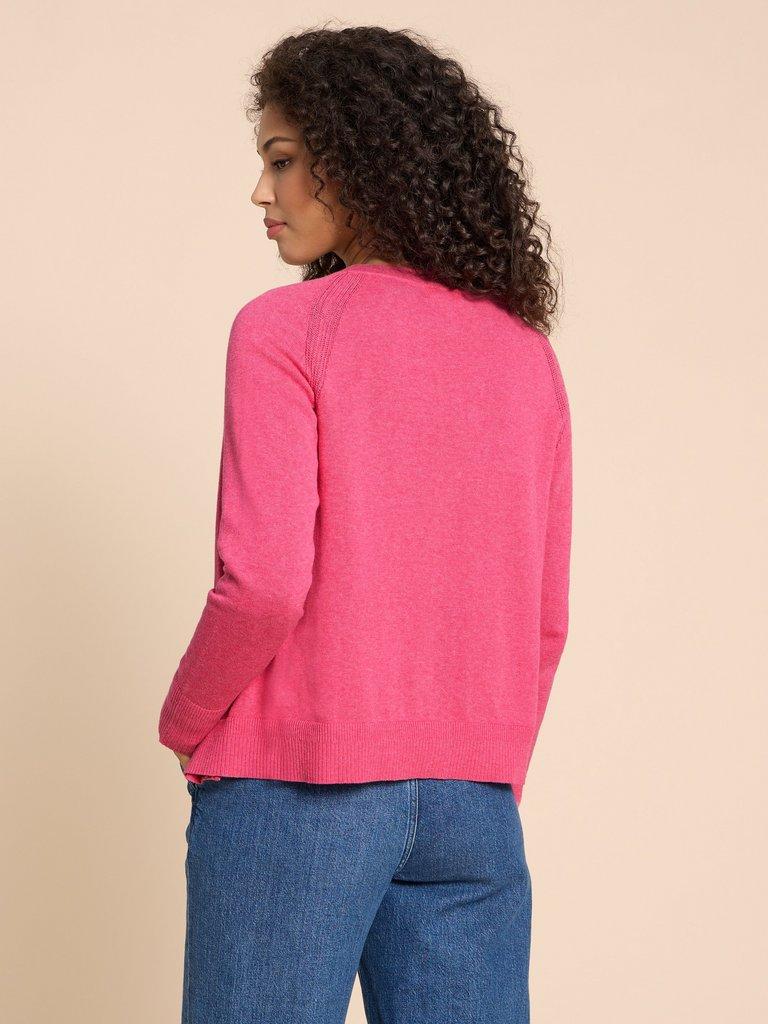 LULU KNIT CARDI in MID PINK - MODEL BACK