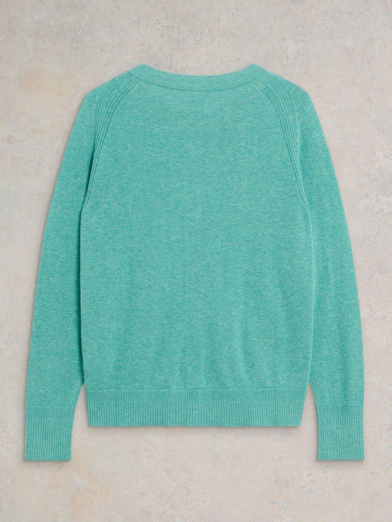 LULU KNIT CARDI in MID TEAL - FLAT BACK