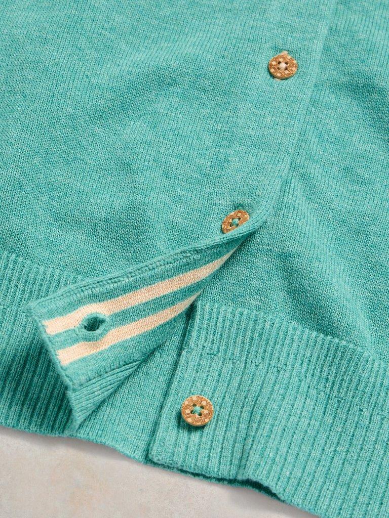 LULU KNIT CARDI in MID TEAL - FLAT DETAIL