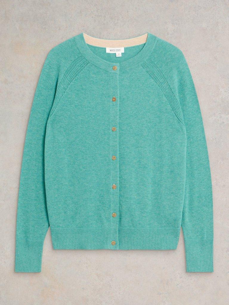 LULU KNIT CARDI in MID TEAL - FLAT FRONT