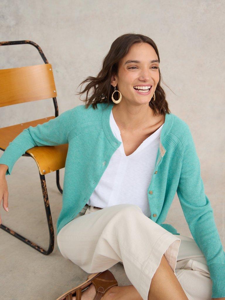 LULU KNIT CARDI in MID TEAL - LIFESTYLE