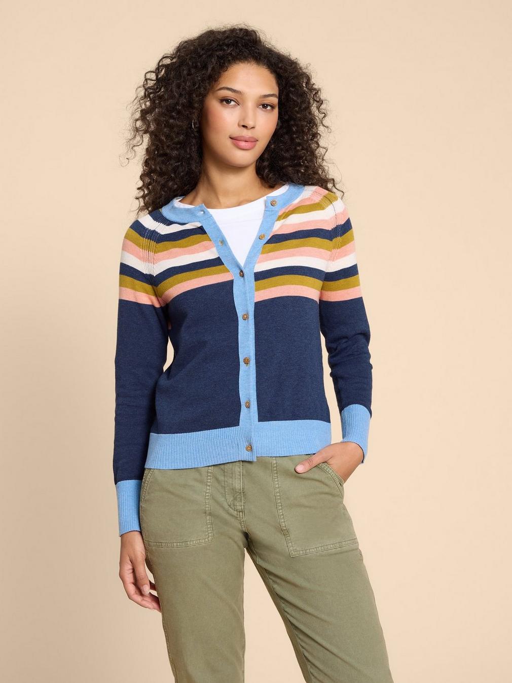 LULU KNIT CARDI in NAVY MULTI - LIFESTYLE