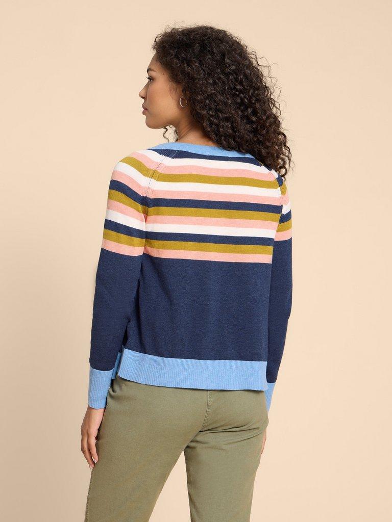 LULU KNIT CARDI in NAVY MULTI - MODEL BACK