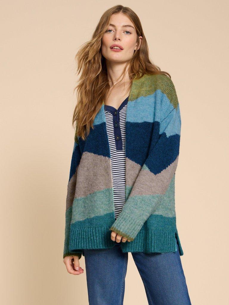 BLOSSOM LONGLINE CARDIGAN in BLUE MULTI