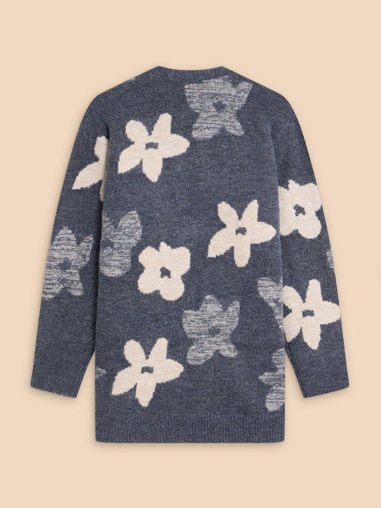 BLOSSOM LONGLINE CARDIGAN in BLUE MLT - FLAT BACK