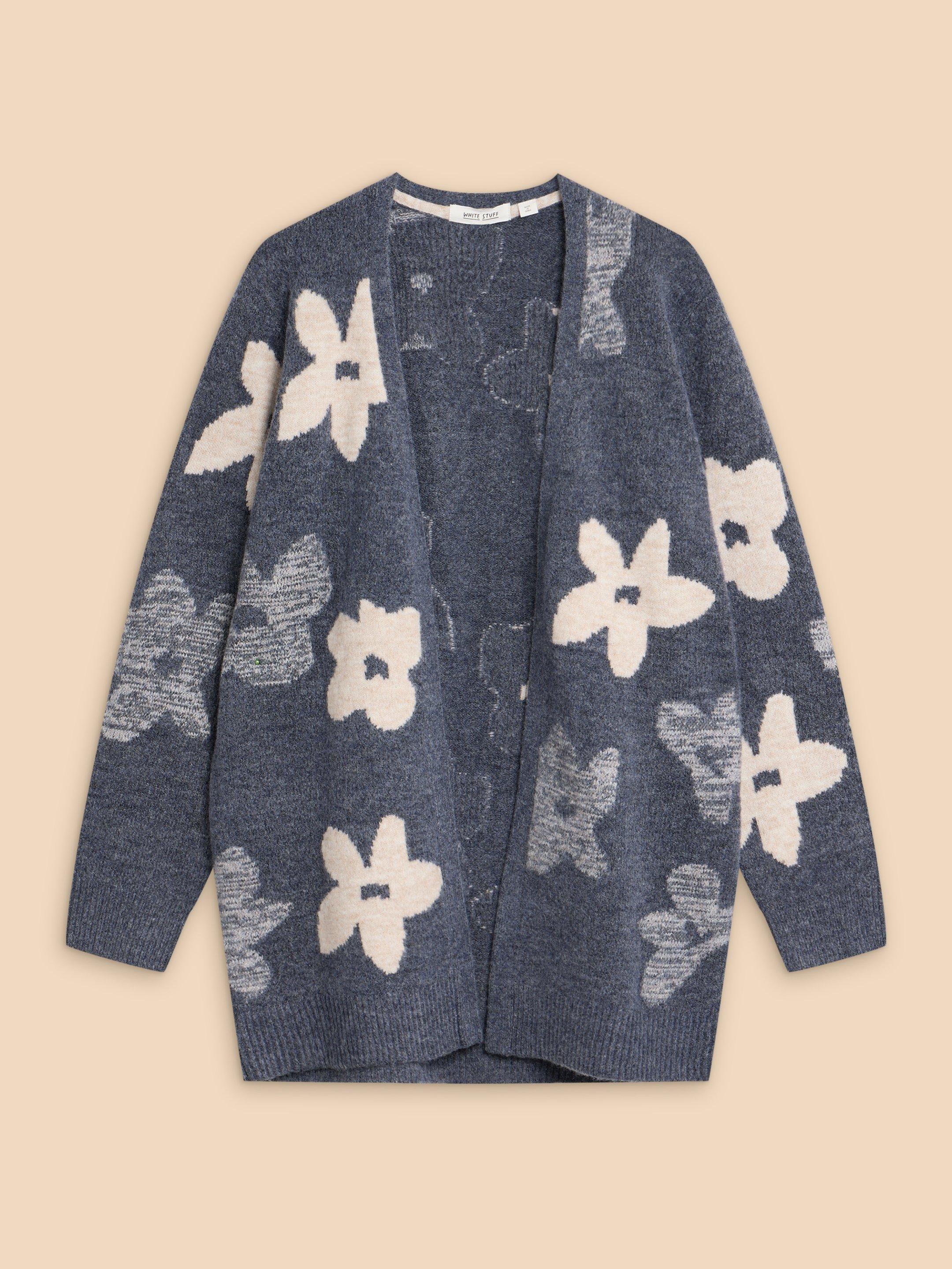 BLOSSOM LONGLINE CARDIGAN in BLUE MLT - FLAT FRONT