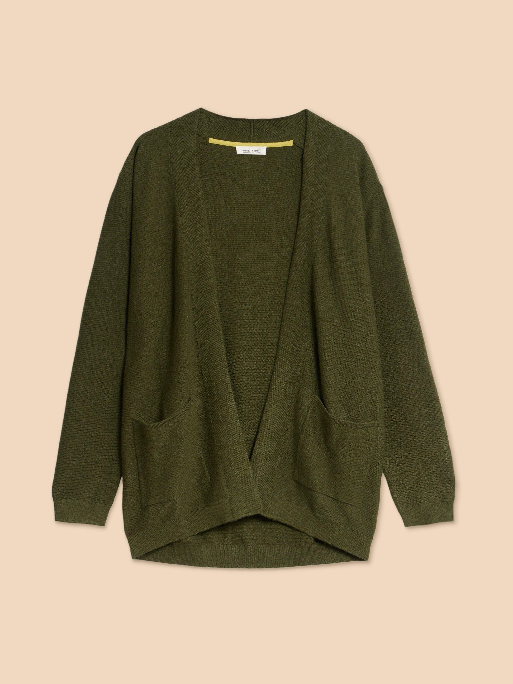 CARLA CARDIGAN in MID GREEN - FLAT FRONT