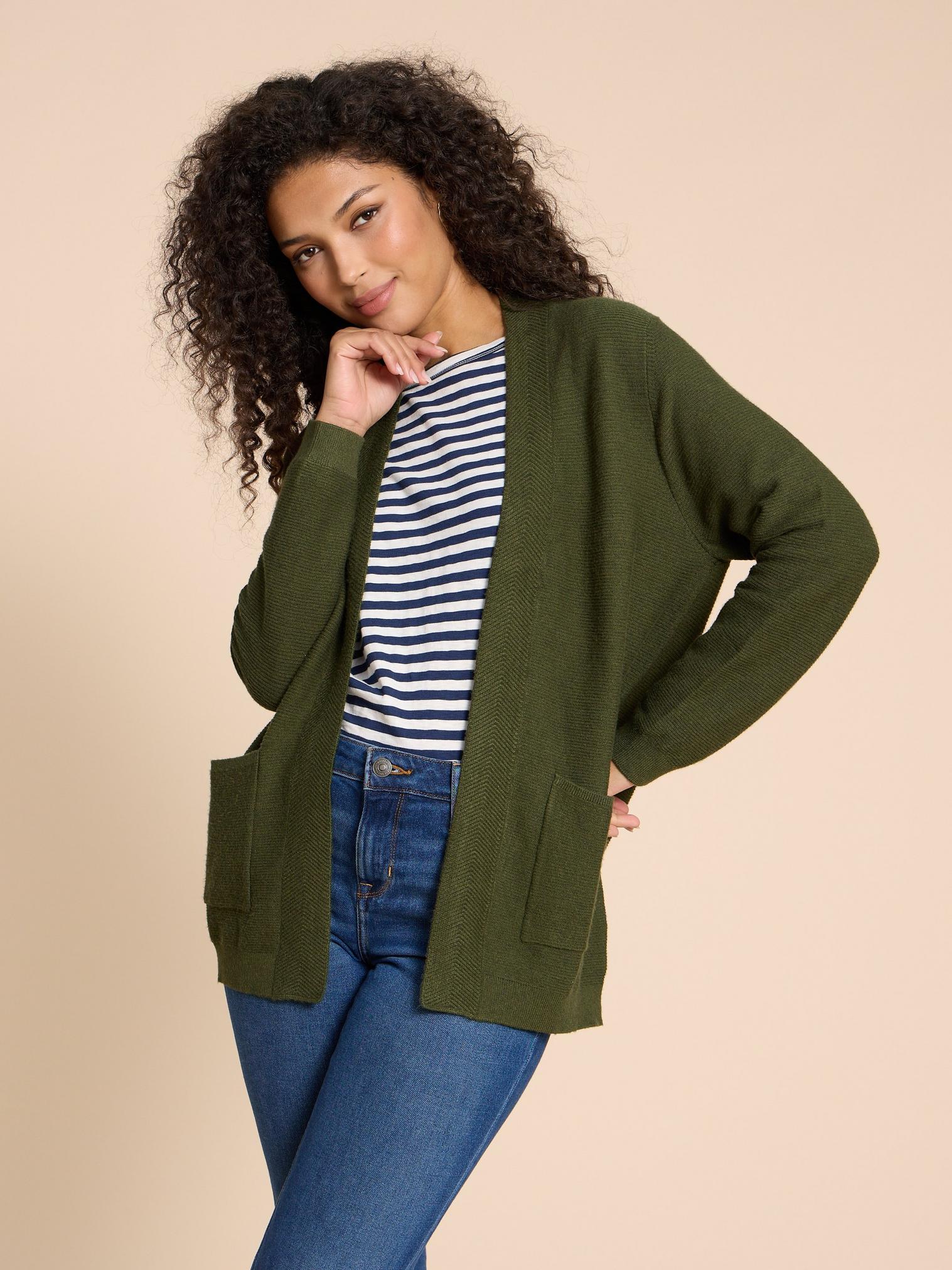 CARLA CARDIGAN in MID GREEN - LIFESTYLE