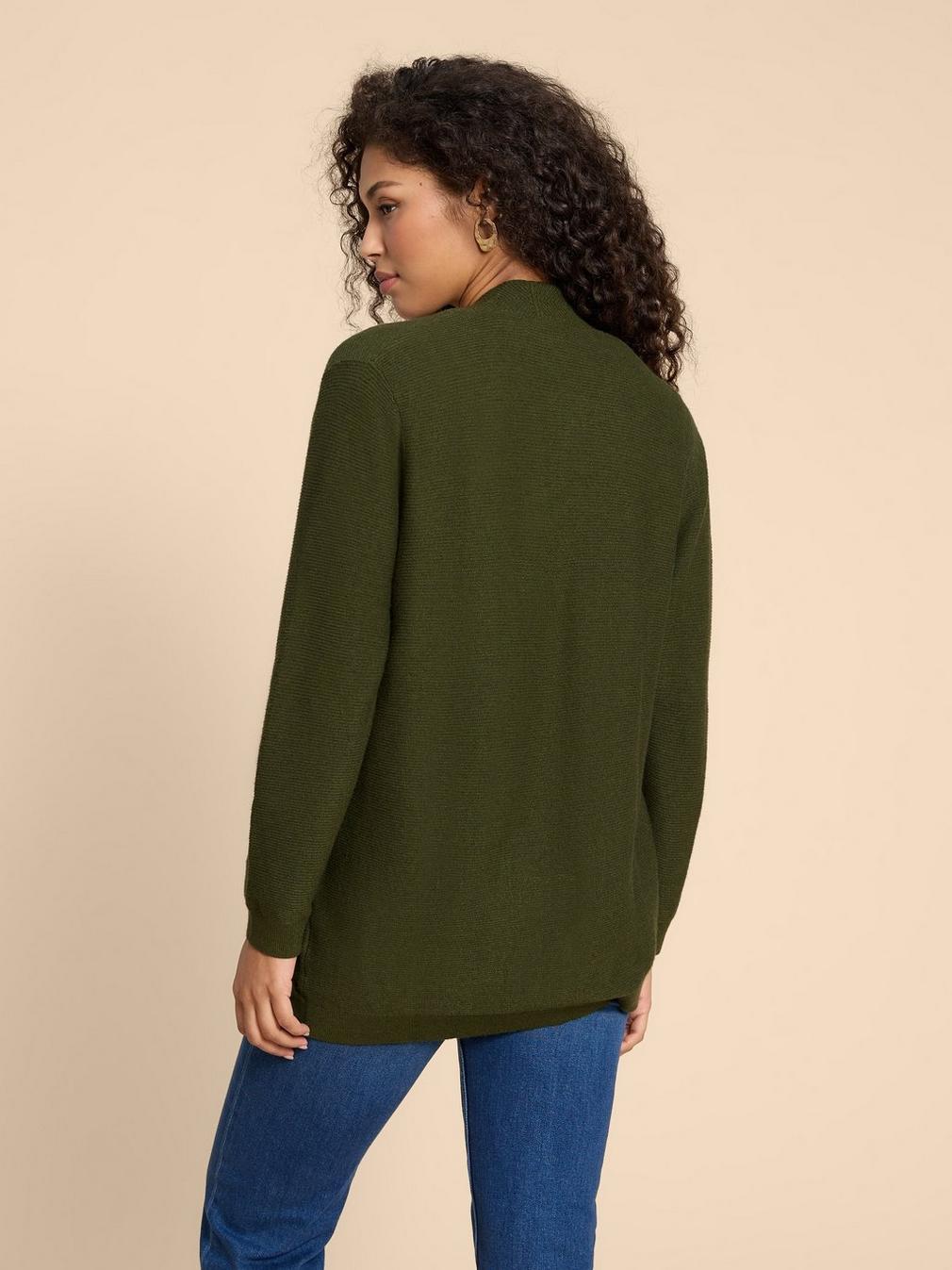 CARLA CARDIGAN in MID GREEN - MODEL BACK