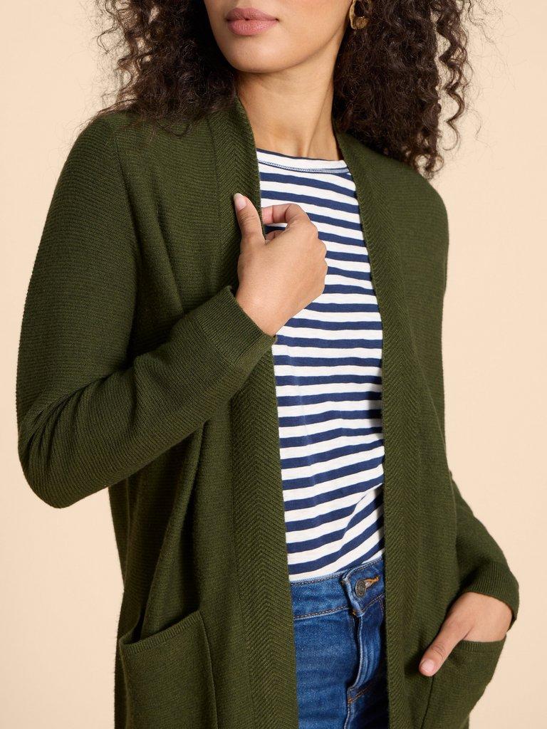 CARLA CARDIGAN in MID GREEN - MODEL DETAIL