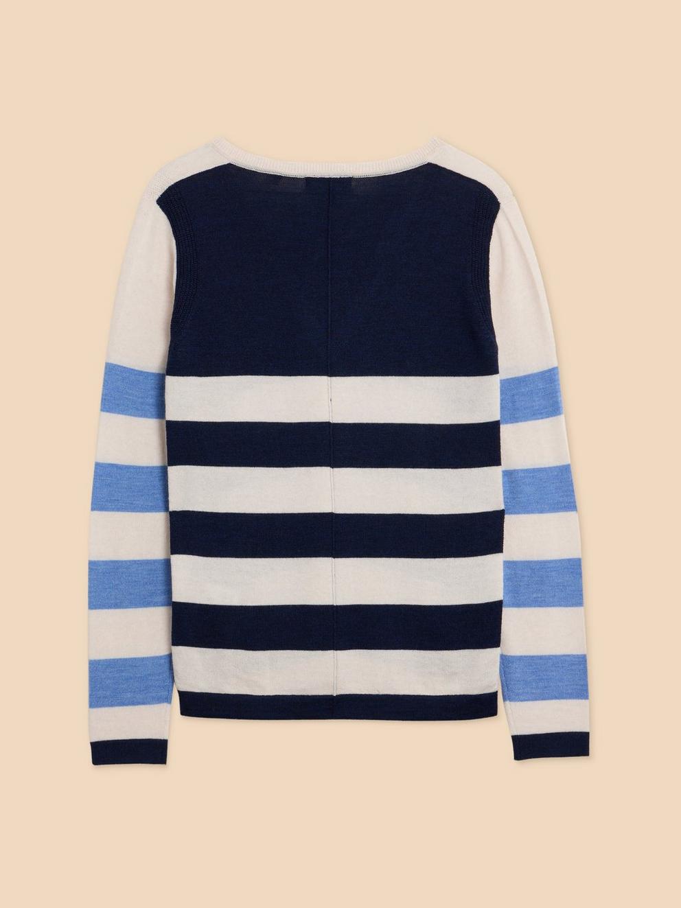 MERINO WOOL JUMPER in NAVY MULTI - FLAT BACK