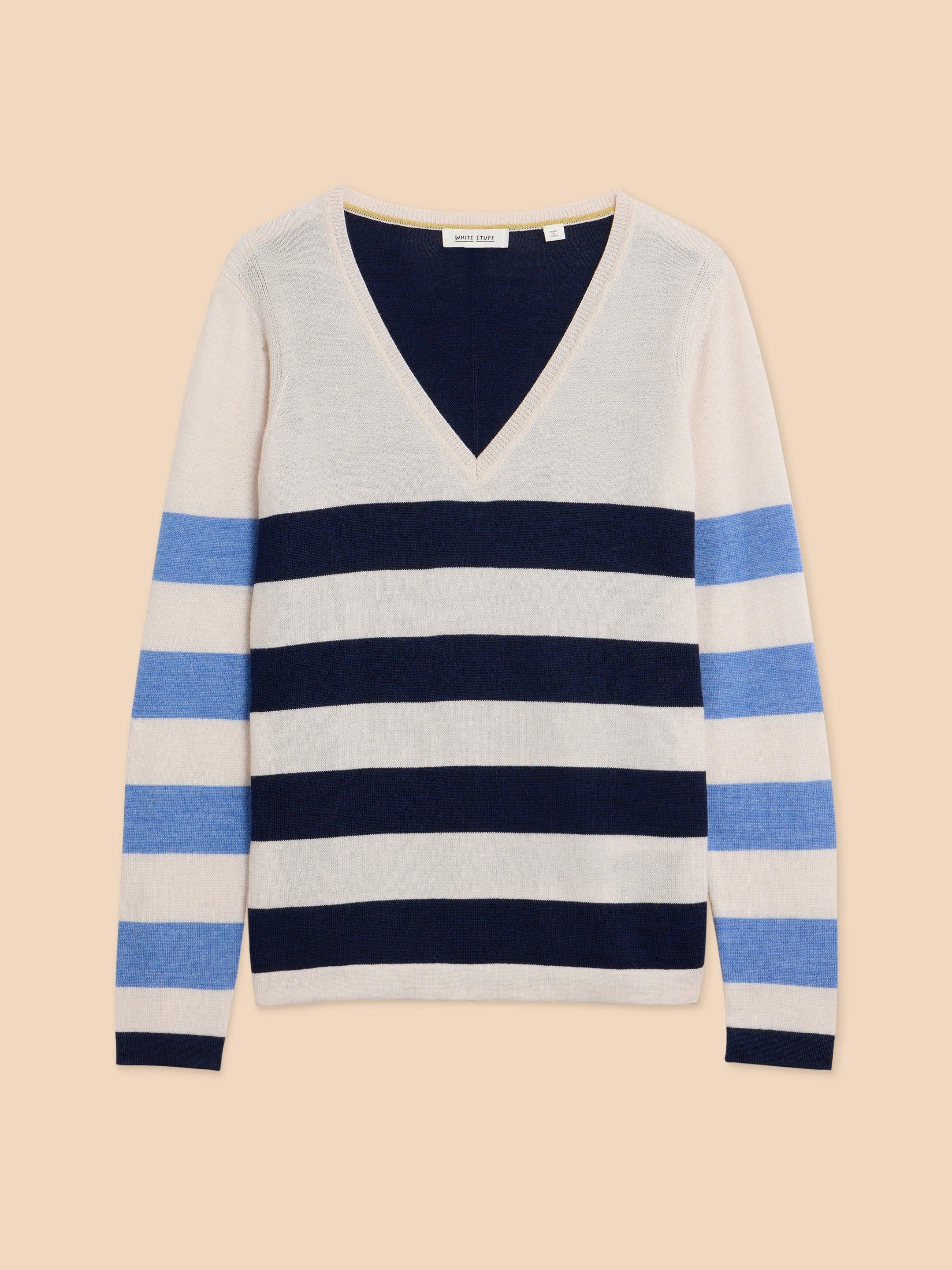 MERINO WOOL JUMPER in NAVY MULTI - FLAT FRONT