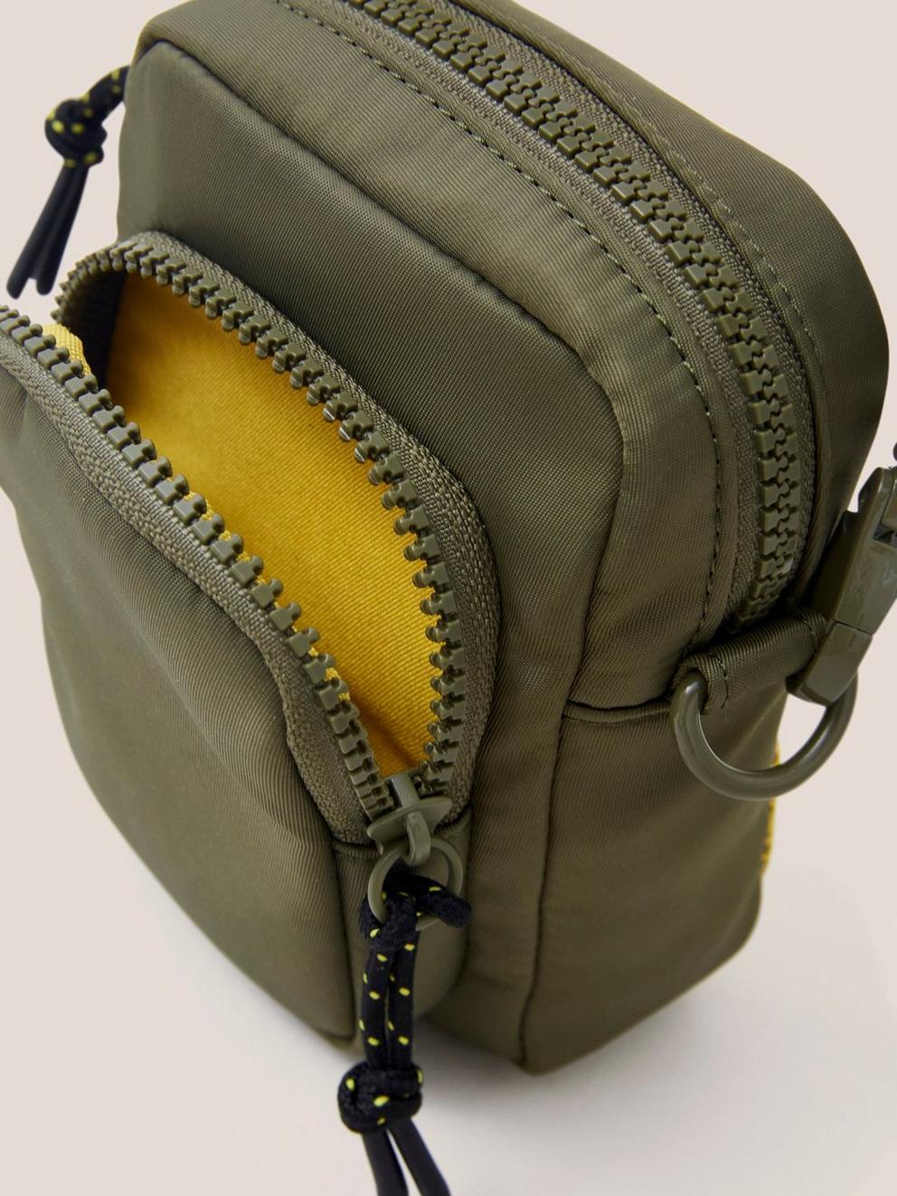 Nylon Crossbody Phone Bag in KHAKI GRN - FLAT DETAIL